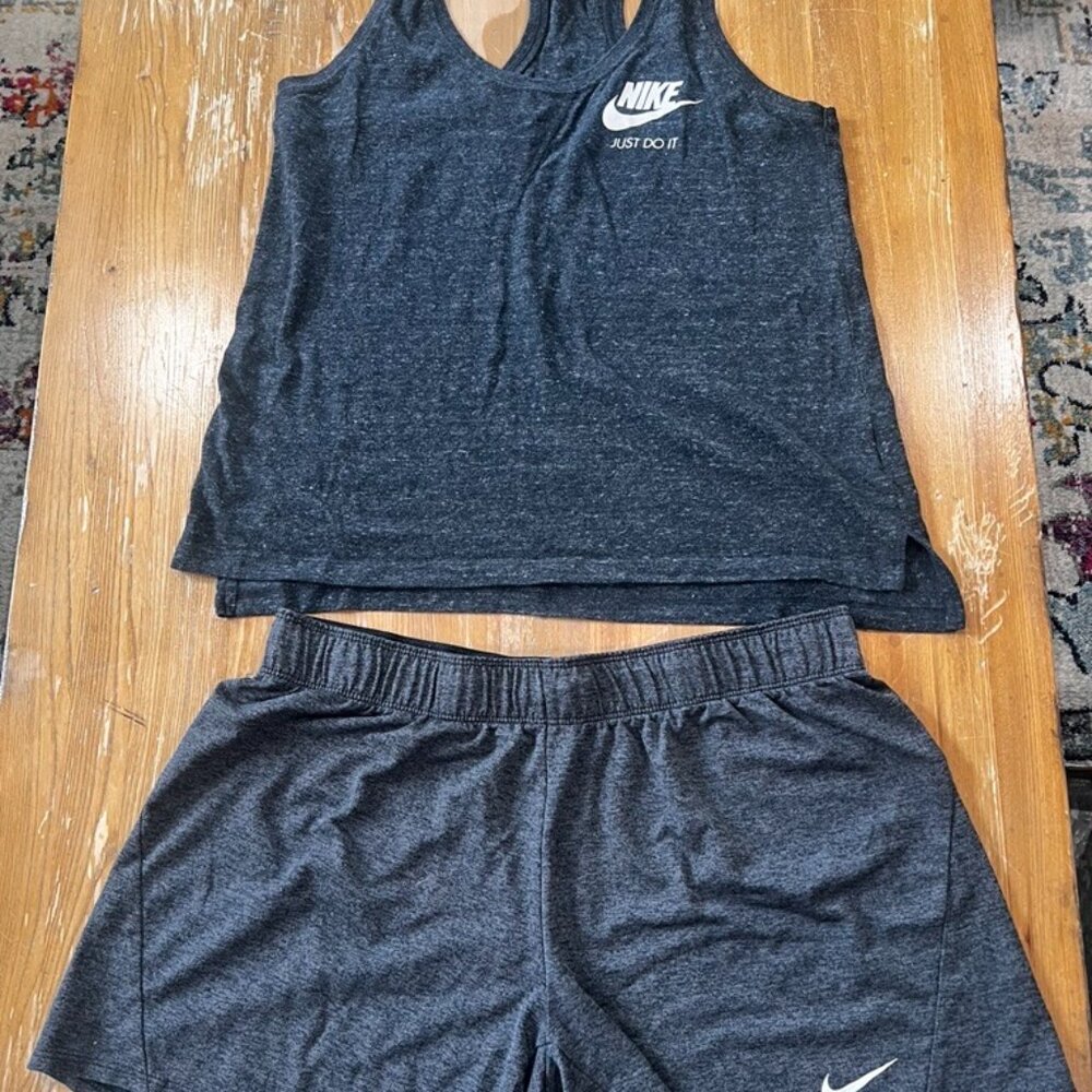 Nike Activewear Bundle - Gray Pro Shorts (Size: L) & Just Do It Tank (Size: M)